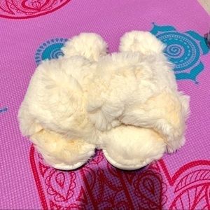 (NEW) Fluff Faux Fur Cross Band Slide Slippers